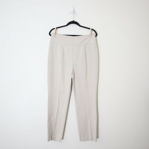 Akris Punto US 12 Flat Front Slim Leg Trouser Stretch Cotton Side Zip Cream